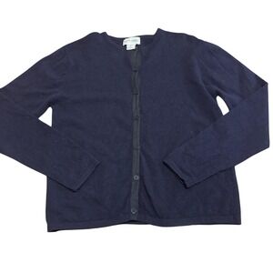 Vintage Kitty Hawk Navy Blue Lambswool Blend Button Front Cardigan M Classic